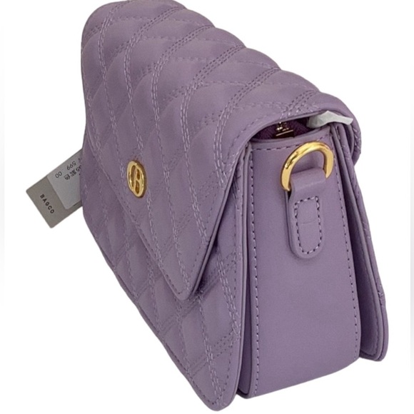 BAGCO NWT LIGHT PURPLE LEATHER CROSSBODY BAG PURSE CLUTCH GOLD TONE HARDWARE - Picture 6 of 11